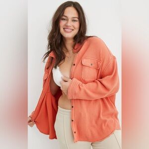 Aerie LumberJane Waffle Shirt Saturn peach size large oversized comfy casual